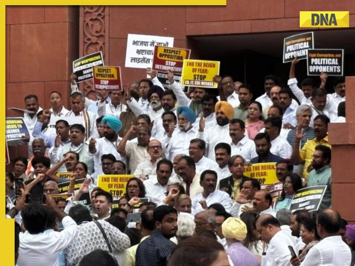 Opposition MPs protest in Parliament premises against Centre's 'misuse' of ED, CBI