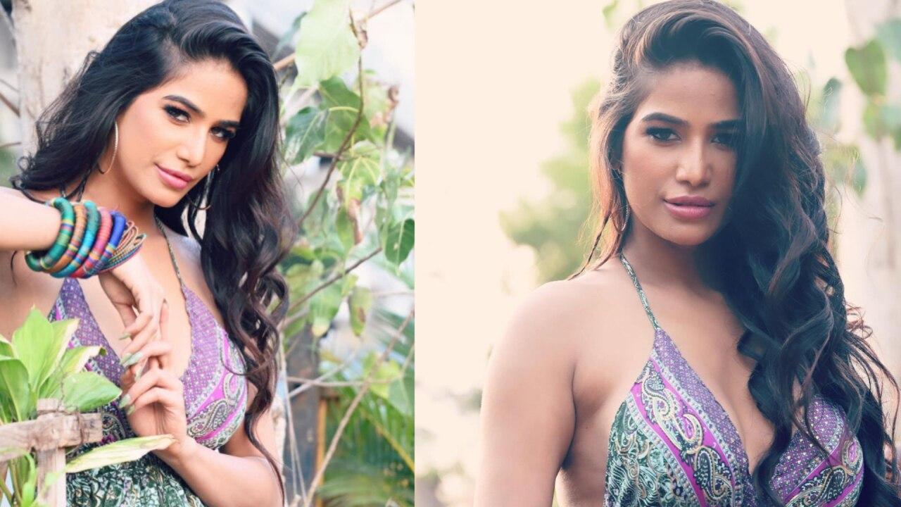 Poonam Pandey plunging neckline dress