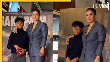 Ganapath की स्पेशल स्क्रीनिंग पर Kajol ने बेटे युग के साथ किया पोज, लोगों को याद आए यंग Ajay Devgan, Video