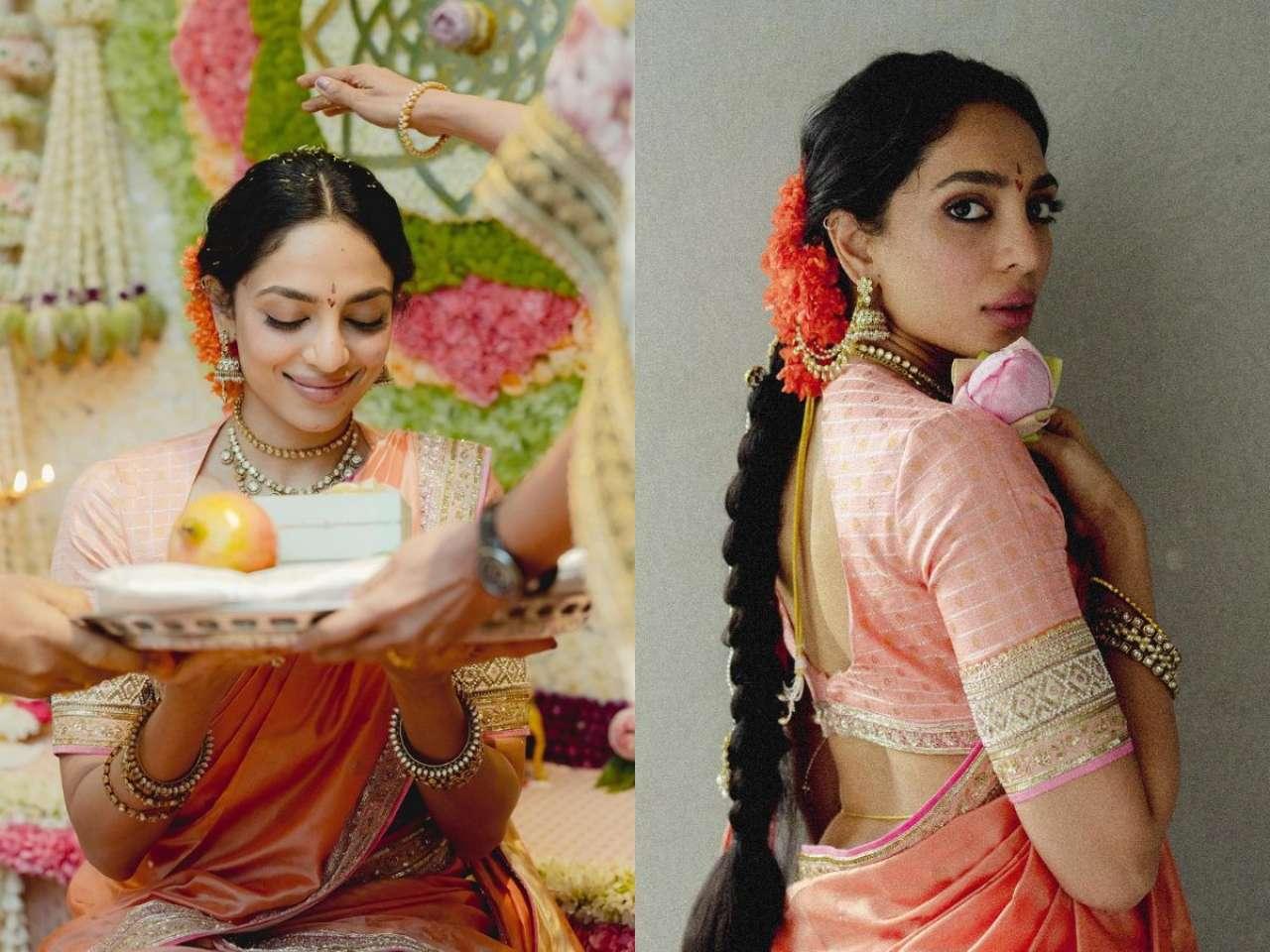 Sobhita Dhulipala receiving blessings from elders