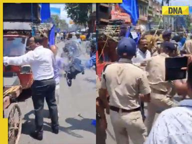 Watch: Policeman accidentally lathi charges SDM during Bharat Bandh, video goes viral