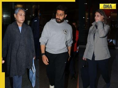 Abhishek Bachchan spotted with Jaya Bachchan, Shweta at airport without Aishwarya Rai, fans say 'family is incomplete'