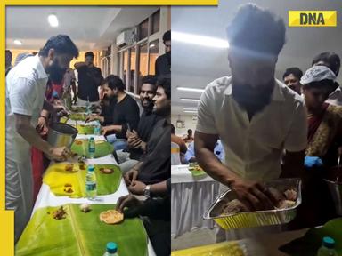 Watch: Chiyaan Vikram dons traditional attire, serves food to Thangalaan team at success bash, fans hail his humility