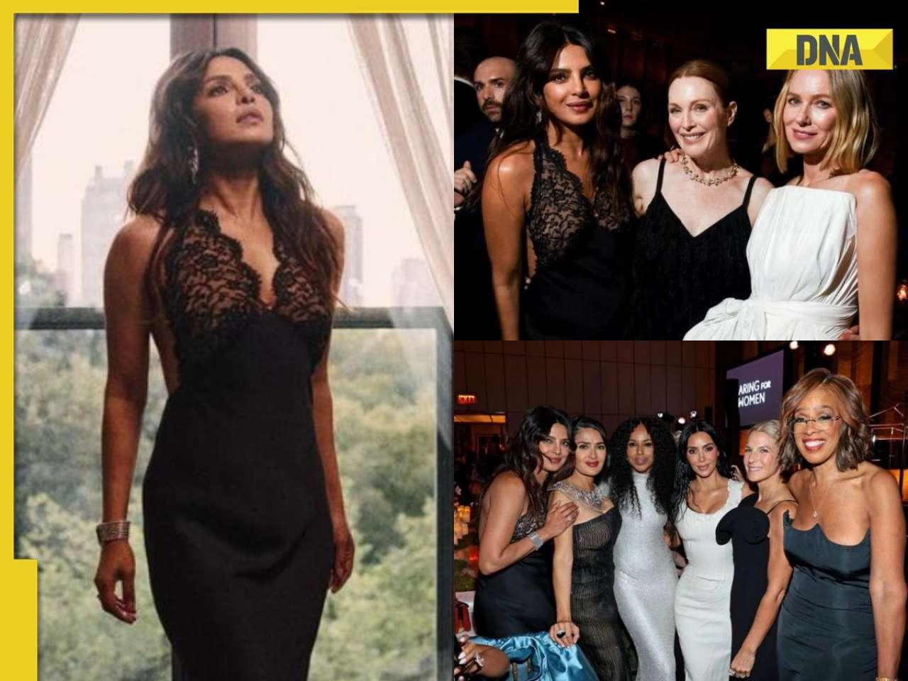 Priyanka Chopra stuns in black, poses with Kim Kardashian, Julianne Moore, Salma Hayek at Caring for Women dinner