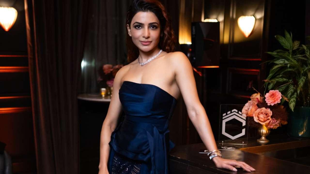 Samantha Ruth Prabhu looks stunning in navy blue dress